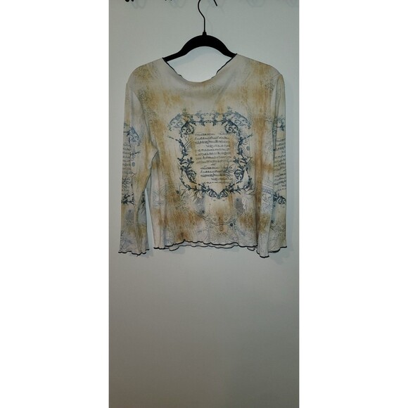 Nu Construction Vintage Y2K Long Sleeve Top L Floral Script Graphic USA Made - Picture 2 of 7